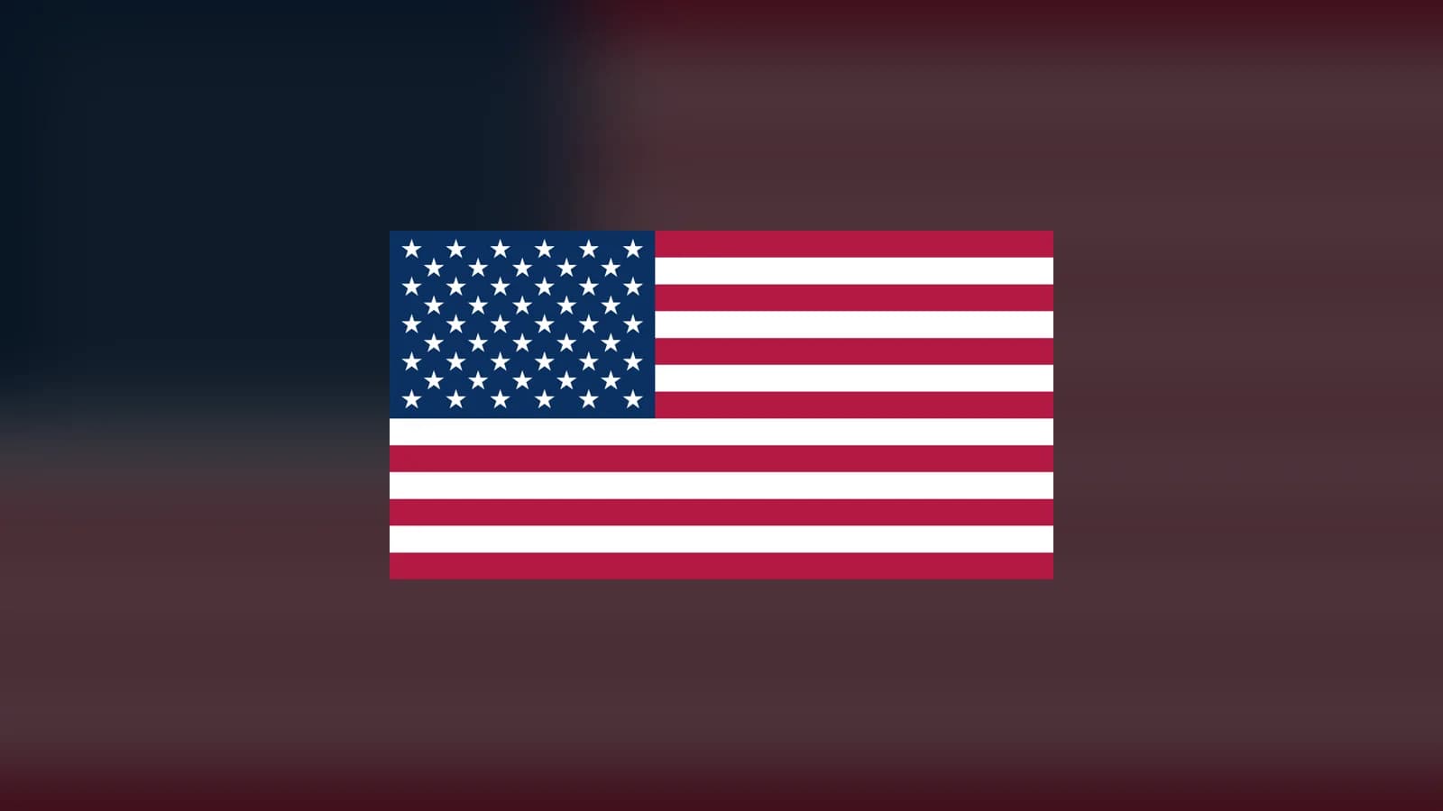 Bandera de Estados Unidos sobre fondo degradado en tonos oscuros y rojizos.